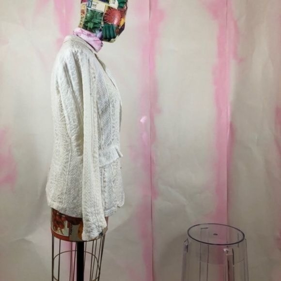 Anthro Cartonnier Lupe Lace Ivory Blazer Jacket Patchwork Paneled - Picture 5 of 8